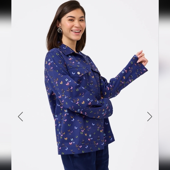 NWT $225 Twrez Twill Shirt Jacket in Midnight Butterflies Size XS Ptp 20" - Picture 4 of 11